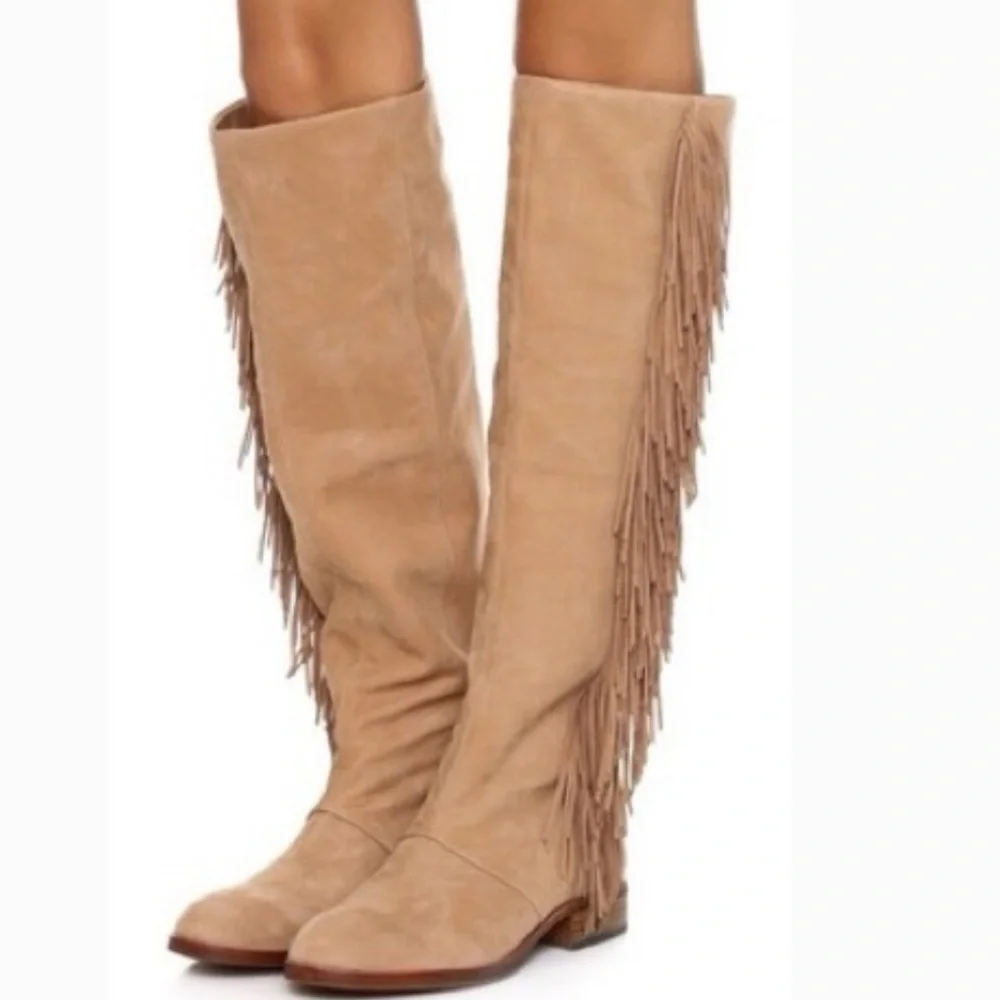Sam Edelman Tan Over the Knee Fringe Boots (US 10, NWOT)